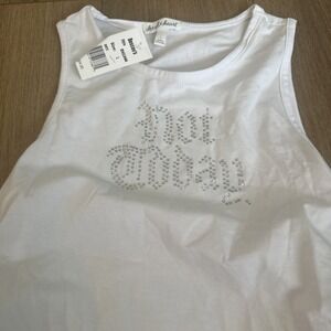 Derek Heart 'Not Today' Junior's Rhinestone Cinch Sides White Tank‎ Large NEW